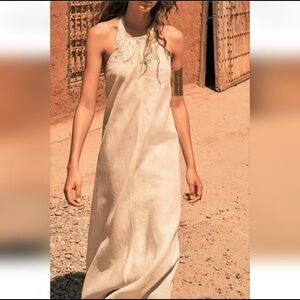 ZARA Limited Edition Linen Fringe Maxi Halter Dress XS NWT